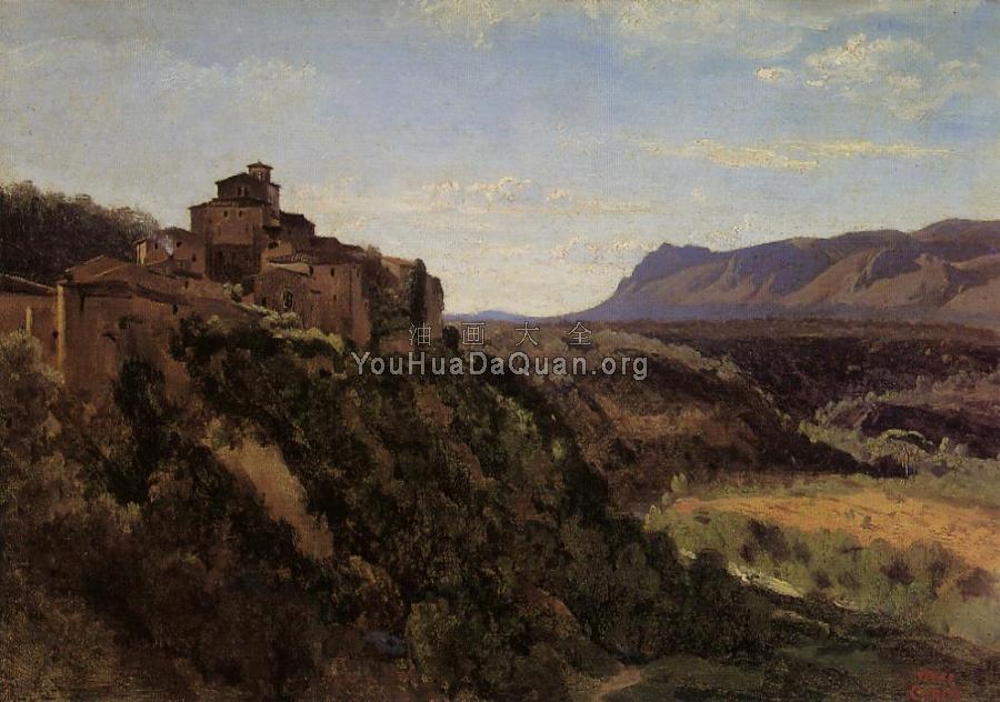 Papigno - Buildings Overlooking the Valley - 让·巴蒂斯特·卡米耶·柯罗